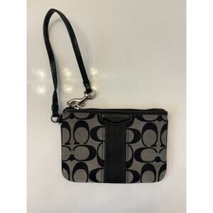 Coach Corner Zip Wristlet Signature Canvas Black Khaki 6” Logo Club Coin Card